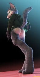 3d anthro anus ass canid canine canis clothed clothing critterclaws female fur hi_res hoodie mammal smile solo topwear wolf