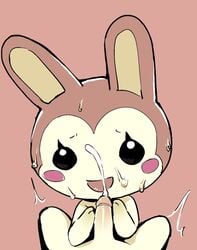 amimalcrossin animal_crossing anthro bodily_fluids bunnie_(animal_crossing) cum cum_on_face cumshot duo ejaculation erection female female_focus first_person_view fur furry genital_fluids handjob hi_res lagomorph leporid male male/female male_pov mammal nintendo penile penis rabbit sex solo_focus straight video_games