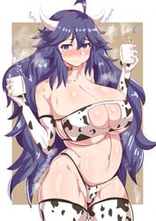 1girls abs alternate_breast_size alternate_outfit ass belly big_belly big_breasts bottle breasts brown_background choker cleavage clothed clothes eye_contact fake_horns female female_only half-closed_eyes heavy_breathing hex_maniac holding huge_breasts human large_breasts long_hair looking_at_viewer midriff milk navel nintendo panties pokemon pokemon_xy pose pregnant purple_eyes purple_hair rururu82010664 solo standing sweat tears text thick_thighs thighhighs underboob wet white_border white_panties white_thighhighs wide_hips