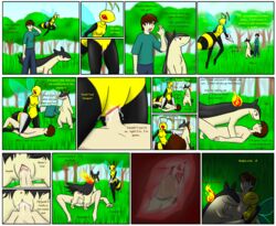 1boy 2013 2girls anthro anthrofied badger bee beedrill blush clothed_male_nude_female clothing comic cowgirl_position cum cum_in_pussy cum_inside dialogue female feral furry human human_on_anthro human_on_feral human_penetrating humanoid in_heat internal_cumshot interspecies larger_female laying_down livinlovindude male moaning nintendo no_nipples pokemon pokemon_(species) pokemon_gsc pokemon_rgby pussy_juice size_difference smaller_male text typhlosion vaginal_penetration x-ray