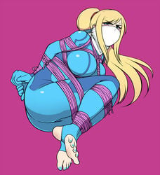 angry ass barefoot big_ass big_breasts bimbo blonde_hair blue_nails bodysuit bondage bound breast_squeeze cleavage cloth_gag deep_cleavage eye_contact feet female female_only female_protagonist femsub frogtie fully_clothed gag gagged jam-orbital large_breasts latex latex_clothing looking_at_viewer metroid nail_polish nintendo over_the_nose_gag painted_nails painted_toenails ponytail rope samus_aran scarf_over_mouth shiny_clothes skin_tight soles stirrup_legwear stirrup_socks thick_thighs thighs tied_hair tied_up tight_clothing toenail_polish toes zero_suit zero_suit_samus