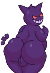 1boy anthro anthrofied back big_ass chubby furry gengar ghost half-closed_eyes looking_at_butt looking_back looking_down male male_only nintendo obese pokémon_(species) pokemon pokemon_rgby purple_fur smiling source_request testicles thewhitelight thick_thighs transparent_background wide_hips