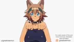 alternate_version_at_source animal_ears animated animated_gif anthro big_breasts bouncing_breasts canine canine_humanoid furry greatveemon looking_at_viewer monster_girl monster_musume_no_iru_nichijou multiple_versions polt_(monster_musume) source_request tagme