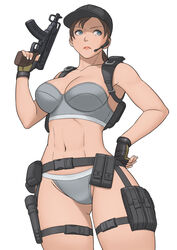 alternate_version_available artist_request backpack belt bra busty capcom earpiece fingerless_gloves firearm gun handgun harness hat holster jill_valentine jill_valentine_(julia_voth) lost_in_nightmares panties resident_evil resident_evil_5 skorpion_vz._61 submachine_gun thigh_strap uniform weapon česká_zbrojovka