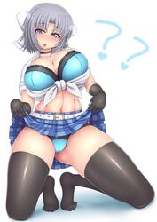 ?? abs absolute_territory big_breasts blue_eyes bra cleavage female female_only grey_hair midriff muscular muscular_female nipples panties ponpo ponponmaru senran_kagura short_hair skirt skirt_lift solo solo_female solo_focus thighhighs tied_shirt white_hair yumi_(senran_kagura)