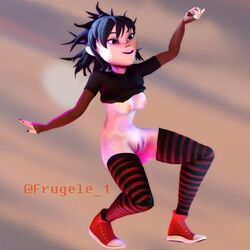 3d black_hair bottomless breasts clothes frugele_1 gorillaz legs mavis_dracula_(cosplay) nipples noodle_(gorillaz) pussy sfm shirt_up stockings tagme