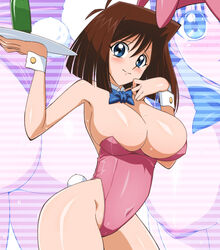 1girls alternate_breast_size alternate_outfit armpits ass big_breasts blue_eyes bodysuit brown_hair bunny_ears bunny_girl bunnysuit cleavage female female_only huge_breasts legs short_hair shounen_jump smile solo source_request sweat tamezou tea_gardner wet yu-gi-oh! yuu-gi-ou_duel_monsters zoom_layer