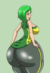 1girls ami_bandicoot big_breasts breasts clothed crash_(series) crash_bandicoot_(series) green_eyes green_hair huge_ass hyper makeup neikou solo