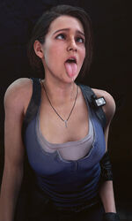 1girls 3d ahe_gao batesz breasts cleavage female female_only jill_valentine jill_valentine_(sasha_zotova) open_mouth resident_evil resident_evil_3 resident_evil_3_remake tongue tongue_out