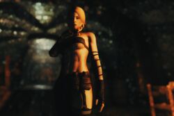 3d abs bethesda_softworks braid dovahkiin dragonborn female_dovahkiin revealing_clothes scar skyrim stockings the_elder_scrolls