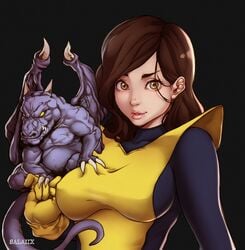 brown_hair clothing dragon kitty_pryde large_breasts lockheed marvel marvel_comics mutant pet salaiix shadowcat superheroine x-men