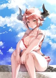 amber_eyes bikini breasts draph draph_race_(granblue_fantasy) eno_yukimi female granblue_fantasy horn horns pink_hair pointy_ears solo sturm_(granblue_fantasy)