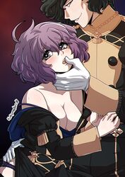 1boy 1girls bernadetta_von_varley female fire_emblem fire_emblem:_three_houses hubert_von_vestra kinkymation male nintendo no_text_version purple_hair short_hair small_breasts straight textless_version