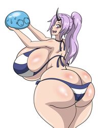 ass_cleavage bra butt_crack huge_ass huge_breasts hyper neikou panties pink_hair purple_eyes