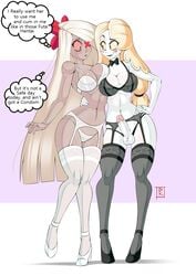 1futa 1girls aroused big_breasts black_lingerie black_stockings blonde_hair blunt_katana bowtie bra breasts canon_couple charlie_morningstar_(hazbin_hotel) choker cleavage edit erection female futa_on_female futa_with_female futanari garter_belt hazbin_hotel high_heels lace-trimmed_bra lace-trimmed_panties lace-trimmed_thighhighs large_breasts lingerie one_leg_up panties penis_awe platinum_blonde_hair smooth_skin stockings thighhighs thong underwear vaggie_(hazbin_hotel) very_long_hair vivienne_medrano white_bra white_hair white_lingerie white_panties white_stockings white_thighhighs