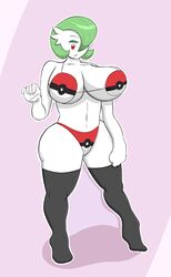 1girls anthro anthrofied big_breasts black_thighhighs bra drpolice frown gardevoir hair_over_one_eye nintendo poke_ball poke_ball_bikini pokemon pokemon_(species) pokemon_rse red_eyes simple_background source_request thick_thighs thighhighs white_skin wide_hips