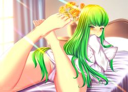 back_view c.c. code_geass female in_bed legs_crossed legs_up saitoryou solo