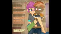 animated apple_bloom_(eg) apple_bloom_(mlp) button_mash_(eg) button_mash_(mlp) clothing cloudybrony dark-skinned_male dark_skin handjob hasbro human_male interracial magicalmysticva mlp moaning my_little_pony pink_hair randomtriples scootaloo_(eg) scootaloo_(mlp) sound tagme talking text video voice_acted young