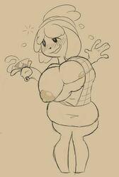 animal_crossing anthro breasts drunk female female_only huge_breasts isabelle_(animal_crossing) nintendo nipples tagme uwotinfokm8 wardrobe_malfunction