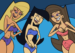 3girls asian bikini bikini_bottom bikini_top black_hair blonde_hair blue_eyes blue_eyeshadow breasts brown_hair closed_eyes cookie cookies eyeshadow female food lipstick model models nickelodeon open_mouth pink_eyeshadow straight_hair super_model the_fairly_oddparents