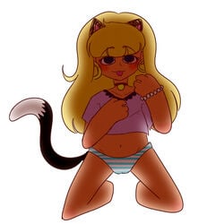 1girls :3 artist_request blonde_hair disney disney_channel female female_only gravity_falls neko_girl pacifica_northwest panties purple_shirt solo straight_hair