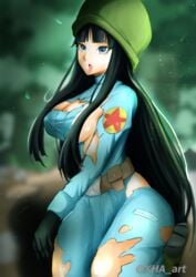 big_breasts black_hair curvy dragon_ball dragon_ball_super future_mai hime_cut long_hair mai_(dragon_ball) nipples_visible_through_clothing ripped_clothing solo tagme thick_thighs torn_clothes very_long_hair wardrobe_malfunction wide_hips xhaart xhan-art