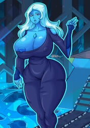 blue_diamond_(steven_universe) cleavage diamond huge_breasts huge_hips light_hair nipple_slip nipples richdraw steven_universe thighs_large