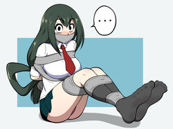 big_feet bondage duct_tape femsub gag jam-orbital my_hero_academia school_uniform schoolgirl socks tagme tape_bondage tape_gag tsuyu_asui upskirt