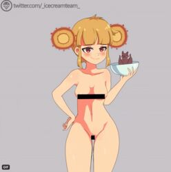 animated animated_gif ass bar_censor bat blush blushing bouncing_breasts bowl breasts brown_eyes brown_hair censored corona_chan coronavirus covid-19_pandemic dancing icecreamteam naked navel nipple_censor shiny_skin short_hair small_breasts smile solo solo_female thick_thighs thighs virus