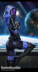 1girls alien_girl big_ass big_breasts bodysuit dantewontdie female female_only helmet leg_up mass_effect no_humans quarian solo solo_female solo_focus tali'zorah_nar_rayya thighhigh_boots thighhighs