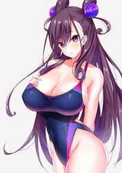 big_breasts black_hair fate/grand_order fate_(series) female female_only long_hair murasaki_shikibu_(fate) nipples nipples_visible_through_clothing purple_eyes sankakusui_(deltawhite) servant_(fate) solo solo_female solo_focus swimsuit thick_thighs