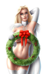 blonde_hair cape christmas emma_frost ganworks long_gloves marvel tease teasing thighhighs white_queen x-men