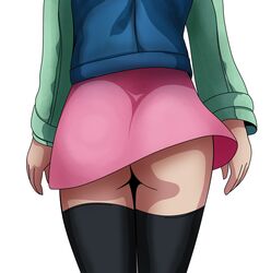 1girls ass ass_focus black_legwear butt butt_crack capcom clothed dat_ass female female_only jacket mayl_sakurai mega_man mega_man_battle_network mega_man_nt_warrior miniskirt no_panties pepipopo pink_skirt red_hair redhead rockman rockman_exe sakurai_meiru skirt solo thighhighs upskirt wide_hips young