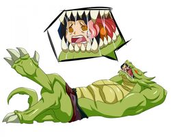 anthro demon devouring dragon jackie_chan_adventures jade_chan larger_male mouth_hold open_mouth reptile reptile_humanoid reptilian saliva scalie shendu smaller_female straight tongue vore