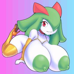 1girls anthro anthrofied ass breasts choker eye_contact female female_pokemon furry gloves green_hair green_nipples green_skin grin hair_over_one_eye high_heels huge_breasts kirlia looking_at_viewer nintendo nipples no_humans pink_background pokemon pokemon_(species) pokemon_rse red_eyes shoes smile source_request teeth thecon thick_thighs thighhighs white_skin wide_hips