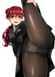 atlus female female_only from_below kasumi_yoshizawa long_hair megami_tensei nemu_(nebusokugimi) panties pantyhose persona persona_5 persona_5_royal ponytail red_eyes red_hair school_uniform shujin_uniform skirt small_breasts smile solo solo_female solo_focus sumire_yoshizawa thick_thighs