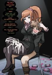 1boy 1girls ahe_gao bondage bound_to_chair boy_rape chair chair_bondage cum cum_on_body cum_on_leg cum_on_thigh cum_on_thighs cum_while_forced danganronpa danganronpa_3 excessive_cum female_on_top female_rapist femdom fucked_silly hand_on_head light-skinned_female light-skinned_male light_skin malesub mind_break mosbles multiple_orgasms naegi_makoto nylons pantyhose restrained reverse_rape rope sitting sitting_on_lap sitting_on_person speech_bubble straight straight_hair tagme text thigh_sex trembling yukizome_chisa