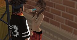 3d bent_over breasts cum cum_on_clothes disney drooling handjob hidden ice_cream kingdom_hearts nipples olette pence roseza square_enix suggestive