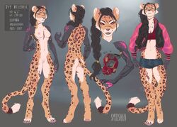 2020 4_toes 5_fingers =saf anthro areola black_sclera breasts clothed clothing digitigrade eyebrows eyelashes felid female fingers ivy_bellerose leopard looking_at_viewer mammal model_sheet nipples pantherine red_eyes smile smooshkin solo teeth toes