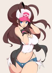 1girls abs alternate_breast_size ass belly big_ass big_breasts big_butt black_panties blue_eyes breasts brown_hair butt cleavage clothed eye_contact female female_only fully_clothed hat hilda_(pokemon) hips huge_ass huge_breasts huge_butt human large_ass large_breasts large_butt long_hair looking_at_viewer midriff nac000 navel nintendo nipple_bulge panties panties_visible pokemon pokemon_bw ponytail shirt shorts smile solo solo_female standing sweatband thick thick_ass thick_thighs thighs tongue vest white_shirt wide_hips