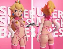 1girls 3d animated ass big_ass blonde_hair blue_eyes breasts clothing crisisbeat crown earrings elbow_gloves exhibitionism female female_only gloves hand_on_hip human lipstick long_hair looking_to_the_side mario_(series) multiple_views navel nintendo no_sound pasties ponytail princess princess_peach revealing_clothes royalty solo standing star_pasties super_smash_bros. thick_lips thighhighs tied_hair video wide_hips