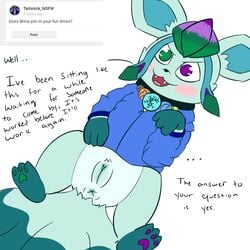 1:1 1girls alolan_vulpix anus ask_blog black_nose blue_anus blue_pussy blush bottomless clitoris clothed clothed_feral clothing collar dialogue eeveelution english_text feet female feral flat_shading furry glaceon green_eyes green_pawpads h2o2 heterochromia hi_res hoodie hybrid inviting looking_at_viewer multi_tail nintendo open_mouth original_character pawpads paws pokemon pokemon_(species) pokemon_dppt pokemon_sm purple_eyes purple_pawpads pussy sketch snout spread_legs spreading tail talking_to_viewer text topwear video_games vulpix