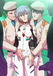 1girls 2d breasts clothing emotionless expressionless female fingering fingering_through_clothes fully_clothed groping group imminent_rape imminent_sex male multiple_boys neon_genesis_evangelion penis plugsuit rape red_eyes rei_ayanami short_hair small_breasts standing tekuho tight_clothing