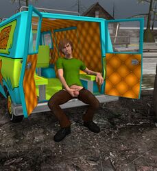 3d davpeet exhibitionism footwear hanna-barbera human male male_only masturbation mystery_machine penile_masturbation penis precum public scooby-doo shaggy_rogers solo van vehicle