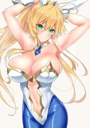 artoria_pendragon artoria_pendragon_(lancer) artoria_pendragon_(swimsuit_ruler) blonde_hair bunny_ears bunny_girl bunnysuit fate/grand_order fate_(series) female female_only green_eyes large_breasts long_hair pantyhose ponytail sankakusui_(deltawhite) solo solo_female solo_focus