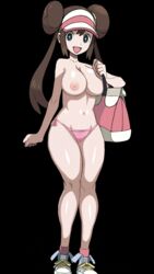 1girls abs areolae bag belly black_background breasts breasts_out brown_hair cap casual_nudity curvy curvy_figure double_bun edit female female_only front_view hat headwear holding huge_breasts human large_breasts long_hair looking_at_viewer naked navel nintendo nipples nude official_art open_mouth panties pink_panties pink_socks pokemon pokemon_bw2 rosa_(pokemon) shoes smile socks solo source_request thick_thighs thighhighs third-party_edit tongue topless twintails underwear wide_hips yarro