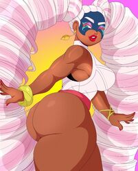 arms_(game) ass big_ass blue_eyes bottomless bracelet dark-skinned_female dat_ass earrings facepaint female huge_ass leotard looking_back massive_ass muscles nintendo nintendo_switch ornament red_lipstick red_nails shiny_skin side_view sideboob solo straight_hair thick_ass thick_thighs twintelle white_hair wink witdrawsloods