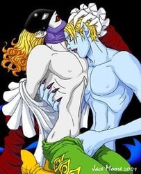 2boys blue_skin digimon digimon_(species) gay lowres male monster multiple_boys pale_skin piemon vamdemon yaoi