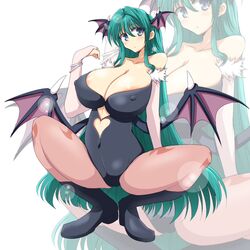 breasts cameltoe cleavage clothing darkstalkers demon_girl erect_nipples erect_nipples_under_clothes large_breasts morrigan_aensland nipples succubus wedge wings