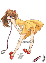 anal_beads asuka_langley_sohryu ball_gag bent_over bondage clothing collar dildo dress female female_only gag gagged human leash neon_genesis_evangelion panties sex_toy small_breasts solo squirt_puddle sundress vibrator yellow_dress